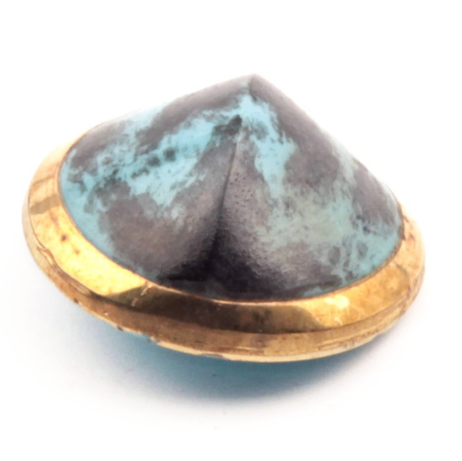 27mm antique Art Nouveau Czech gold gilt rimmed turquoise blue marble conical glass button