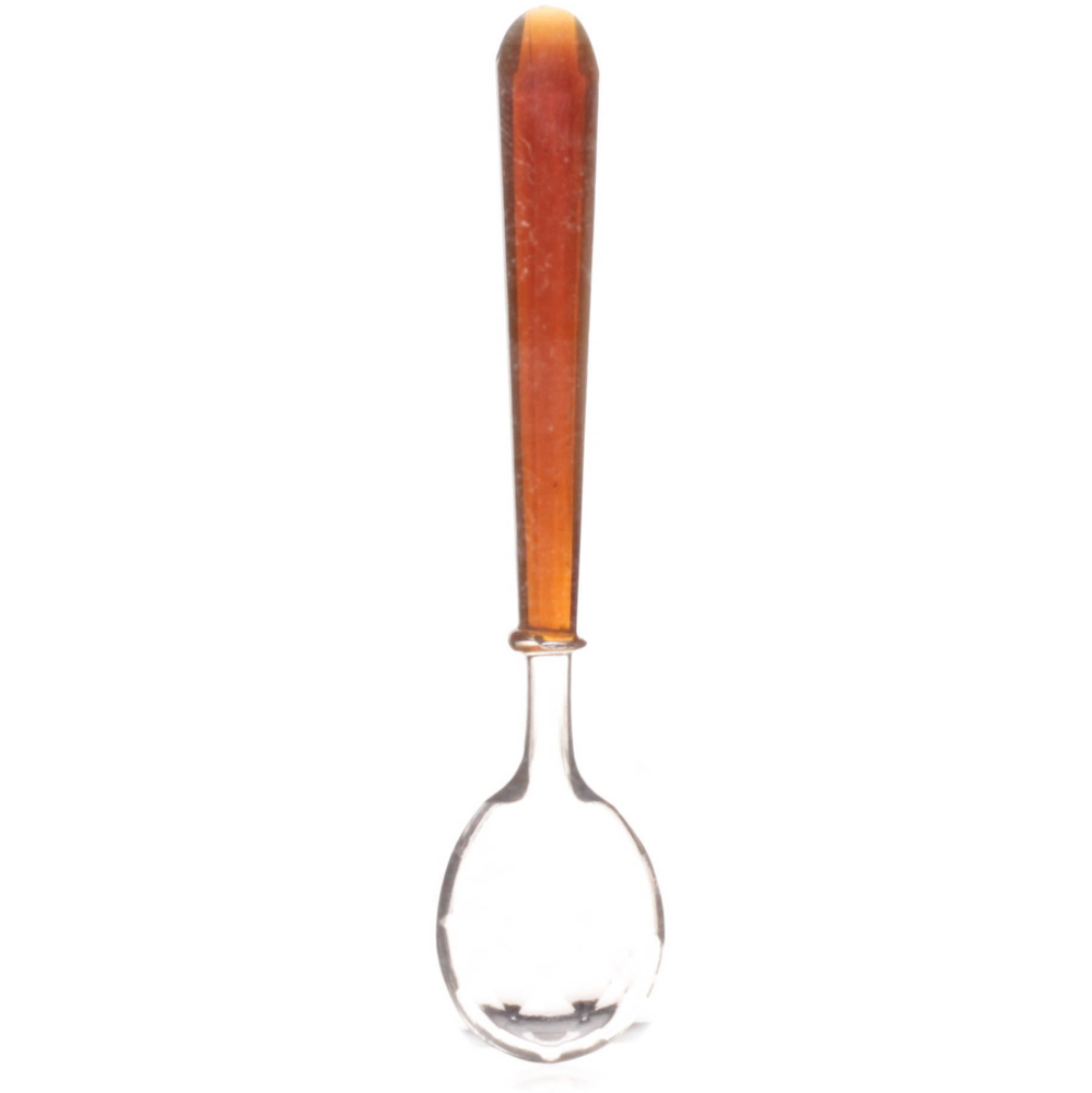 Vintage 4.85" glass tea spoon Czech crystal opaline amber topaz bicolor