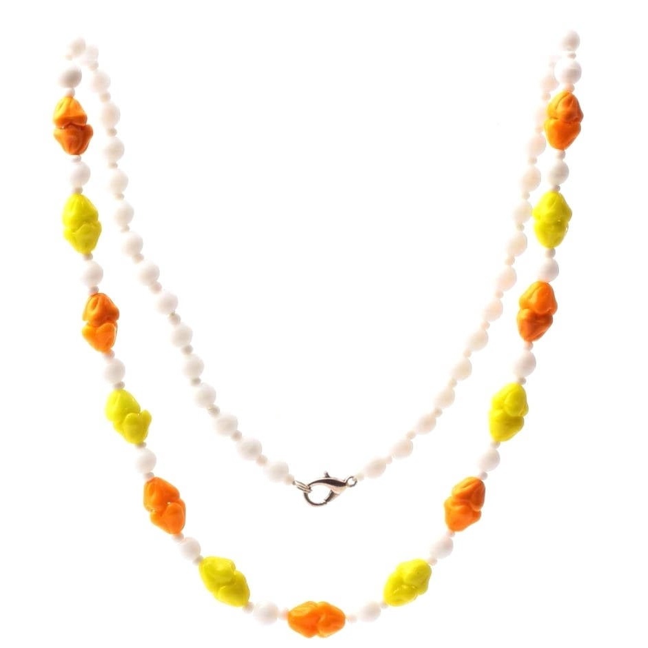 Czech Vintage necklace white yellow orange round interlocking flower glass beads