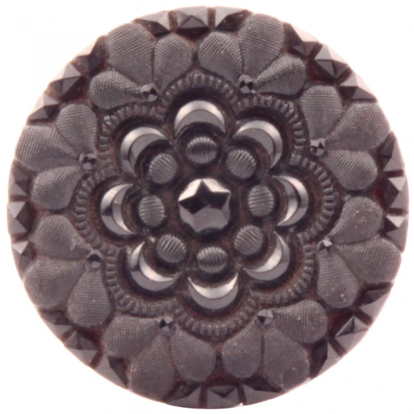 Large rare 32mm antique Victorian Czech faux rhinestone black lacy flower glass button