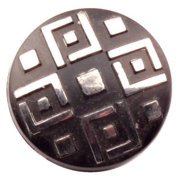 23mm antique Victorian 1900's Czech silver metallic geometric black glass button