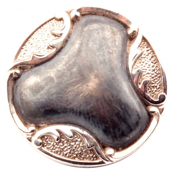 23mm antique Art Nouveau 1900's Czech silver metallic lustre black floral glass button