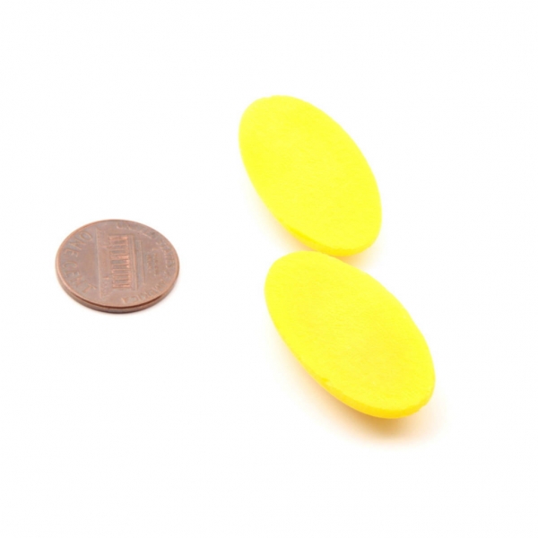 Lot (2) 36x19mm Czech vintage canary yellow oval molded glass cabochons