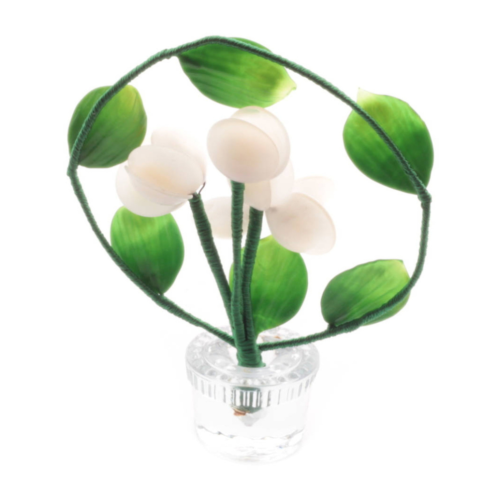 Vintage Czech lampwork Art Glass white flowers bouquet arch crystal pot decoration