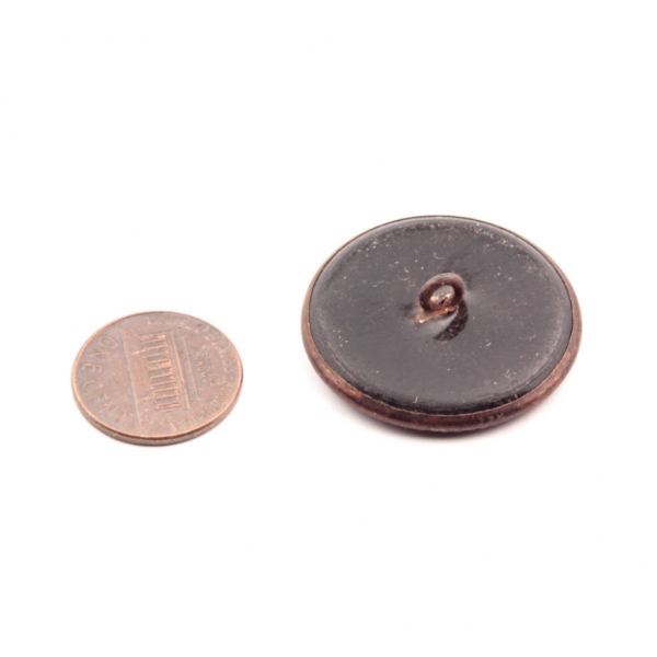 31mm Antique German Czech Victorian 3 part filigree pierced faux rhinestone tortoiseshell repousse tinned metal button 