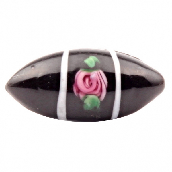 18mm Antique Czech pink green satin floral white striped black lampwork oval glass button
