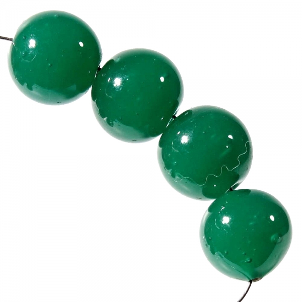 Lot (4) 15mm vintage Czech chrysoprase green opaline lampwork glass beads