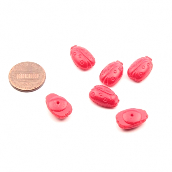 Lot (6) 16mm Czech vintage Deco red glass ladybird headpin beads button elements 