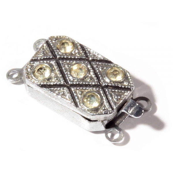 Vintage Deco 1920's Czech 2 strand silver plated crystal rhinestone octagonal necklace clasp 