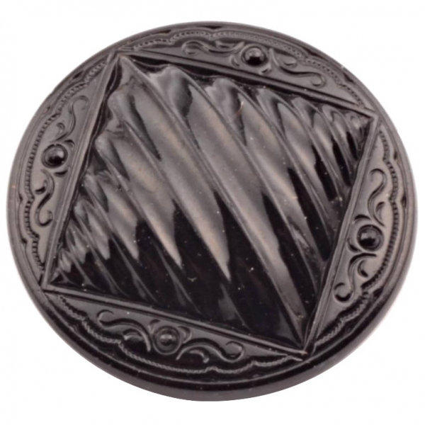 31mm antique Art Nouveau Czech floral geometric black art glass button