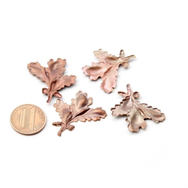 Lot (4) Czech Deco Vintage realistic oak leaf acorn pin brooch jewelry making elements stampings