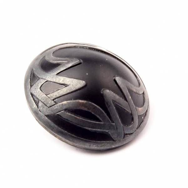 27mm antique Nouveau Arts and Crafts pewter lustre black Czech glass button