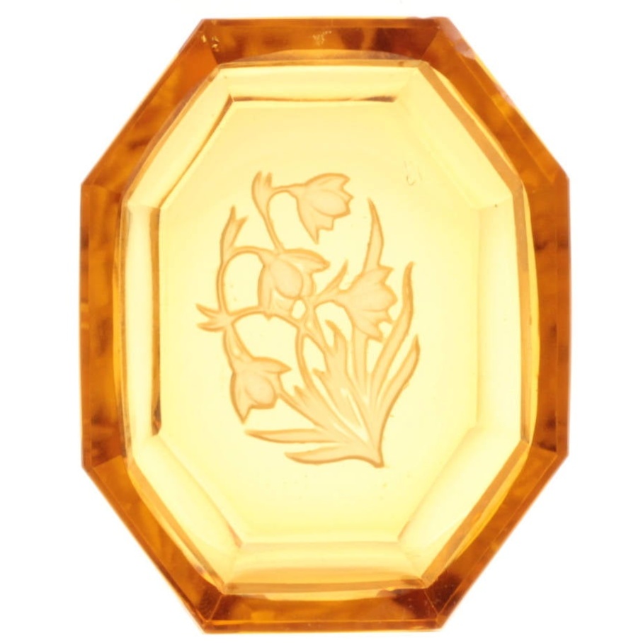 1927 Heinrich Hoffmann octagonal topaz intaglio floral trinket tray salt; original butterfly signature