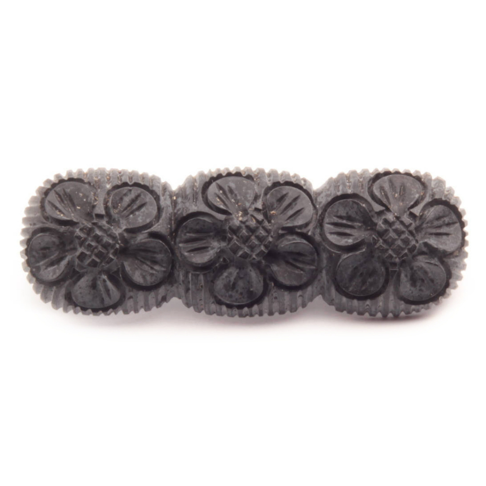 Bohemian vintage pin brooch Art Deco black galalith plastic carved flower