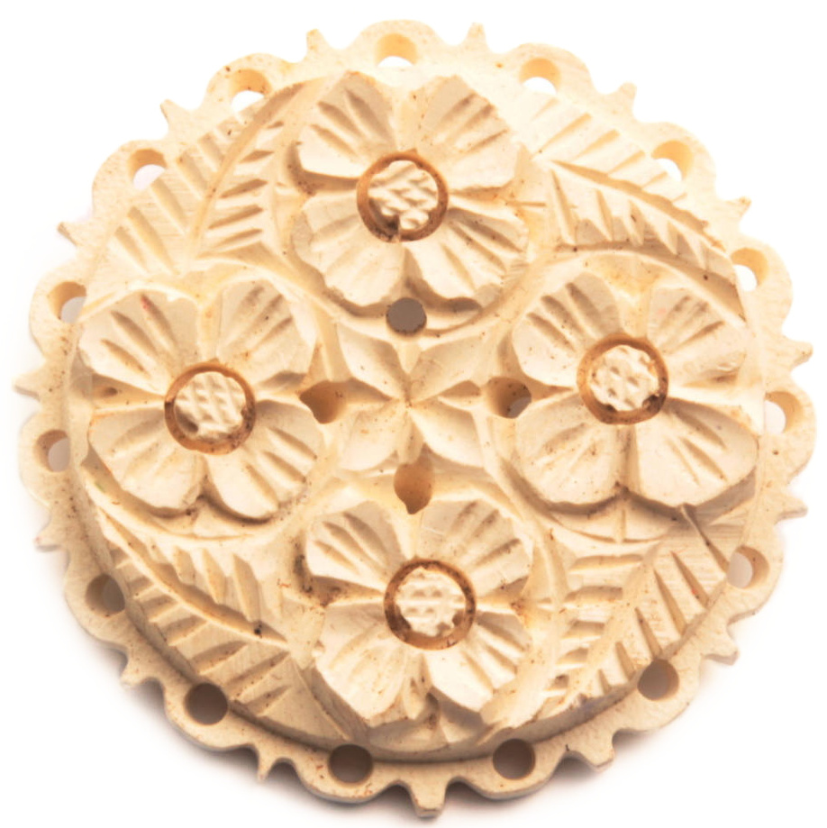 Bohemian vintage Art Deco pin brooch cream galalith plastic carved