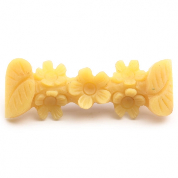German Bohemian vintage Art Deco yellow galalith plastic carved flower pin brooch 