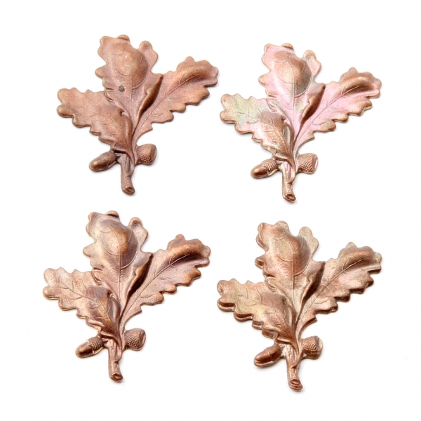 Lot (4) Czech Deco Vintage realistic oak leaf acorn pin brooch jewelry making elements stampings