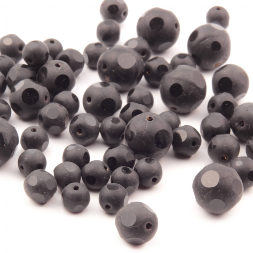 Glass beads Lot (55) Czech vintage part faceted polished matte black round