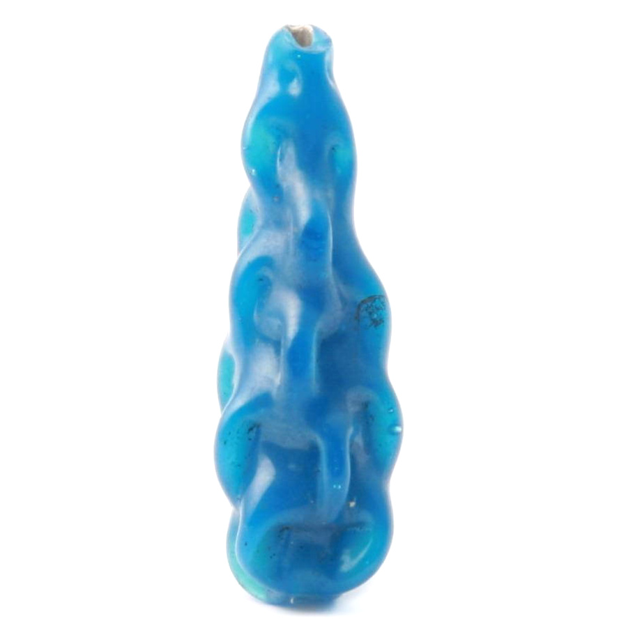 34mm vintage Czech lampwork dark aqua blue opaline bumpy art glass bead