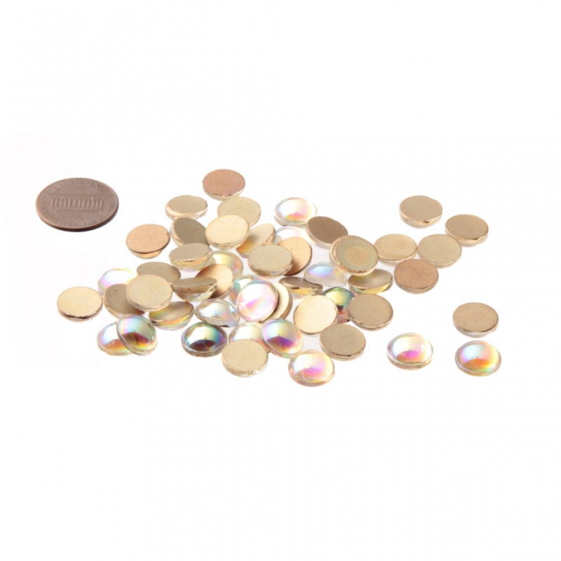 Lot (48) 10mm Czech vintage AB crystal iridescent round glass cabochons