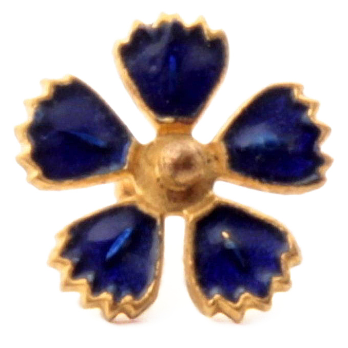 12mm Art Nouveau Czech antique hand enamelled blue pansy flower metal dimi button