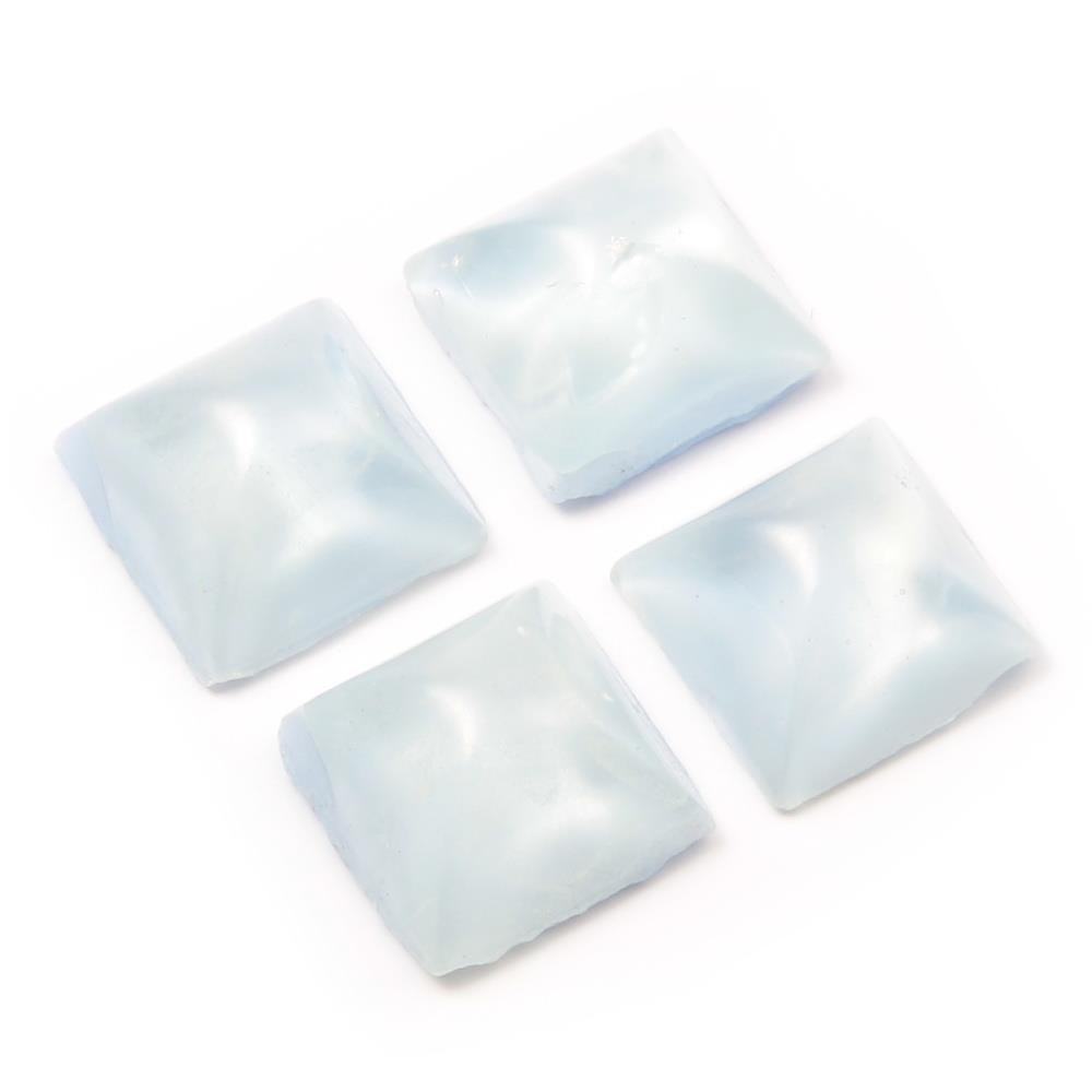Glass cabochons Lot (4) 15mm Czech vintage aqua satin givre moonglow square domed