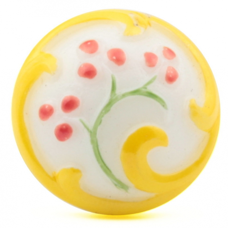 23mm Czech vintage yellow red hand painted white flower glass button