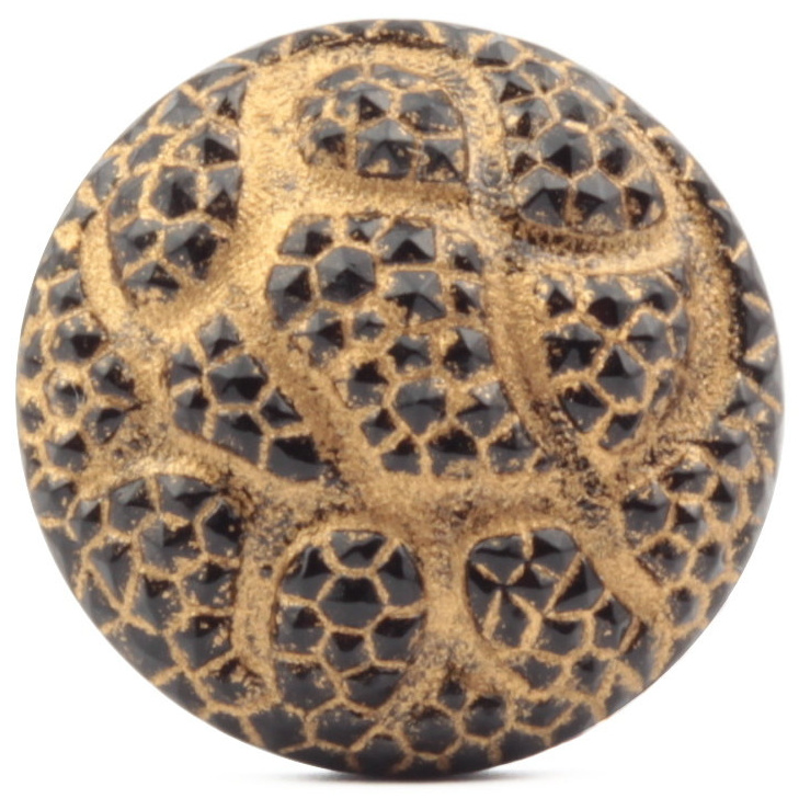 23mm Czech vintage bronze lustre geometric snakeskin black glass button