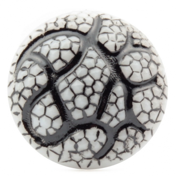 23mm Czech vintage black hand painted geometric snakeskin white glass button