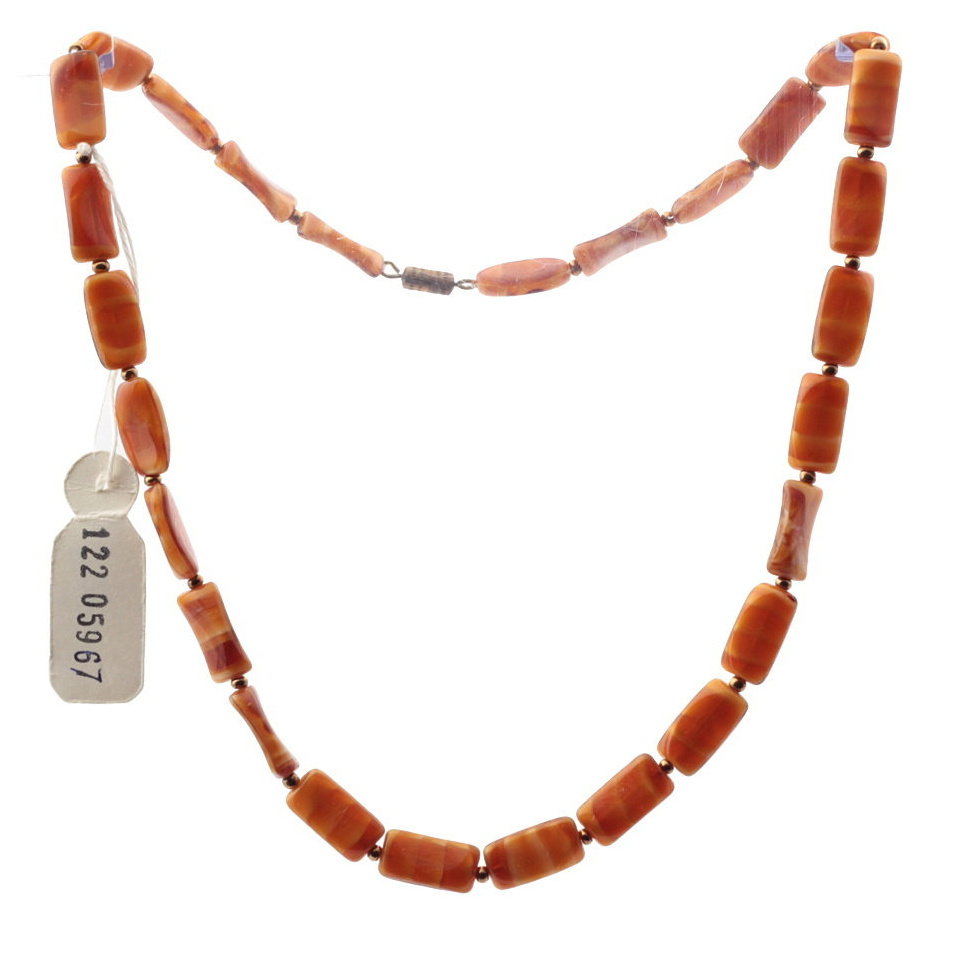 Vintage Czech glass bead necklace caramel satin marble rectangle glass beads