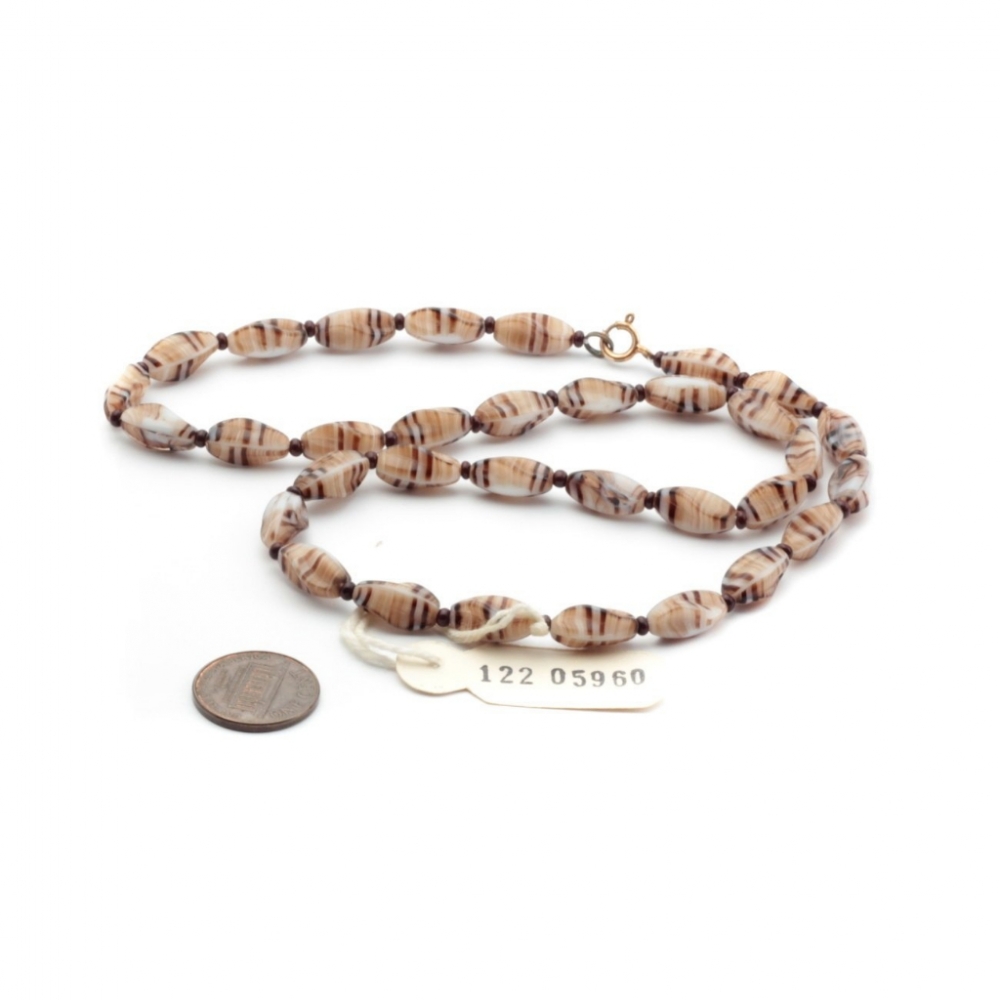 Vintage Czech glass bead necklace faux striped gemstone twist oval glass beads