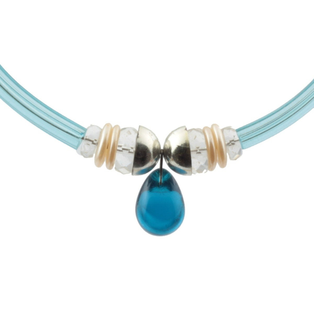 Vintage Czech necklace long blue arc bugle faux pearl blue grape glass beads