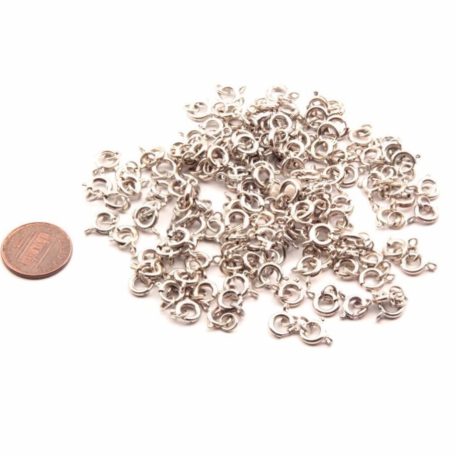 Wholesale lot (135) 7mm vintage silver tone spring loop clasps closers jewelry findings