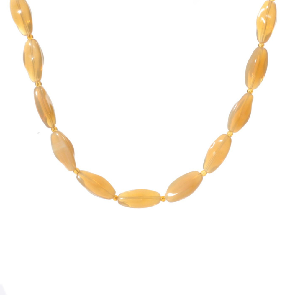Vintage 18" glass bead necklace Czech rare topaz opaline oval nugget beads