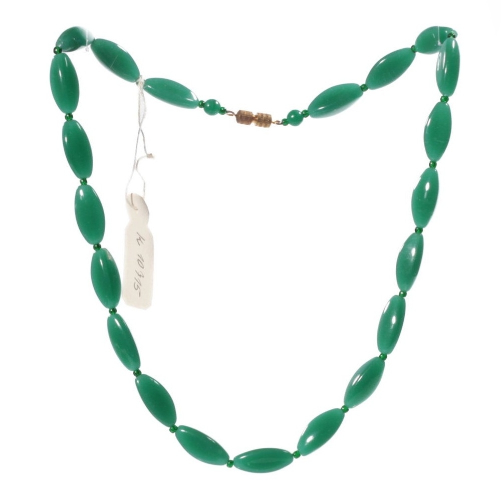 Vintage necklace Czech rare green opaline chrysoprase triangle glass beads