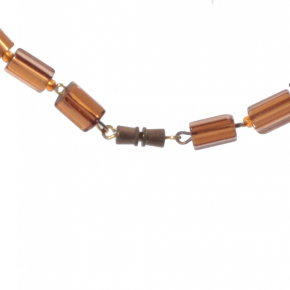 Vintage 19" glass bead necklace Czech topaz pentagon opaline triangle interlocking beads