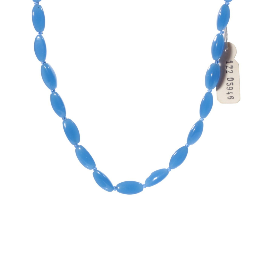 Vintage 18" glass bead necklace Czech rare blue opaline chalcedony triangle beads