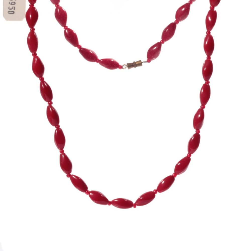 Vintage 27" glass bead necklace Czech deep burgundy red nugget beads