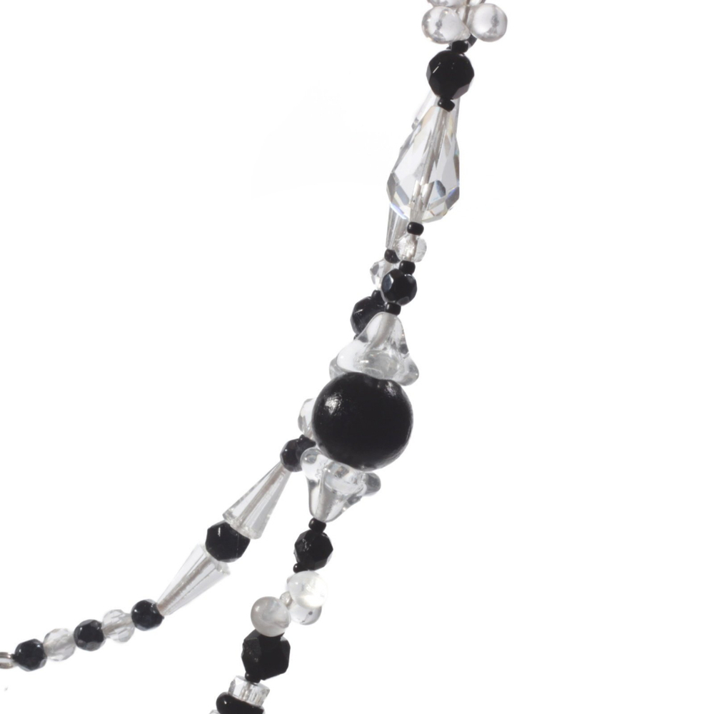 Vintage necklace Czech crystal clear black hematite faceted English cut flower glass wood beads