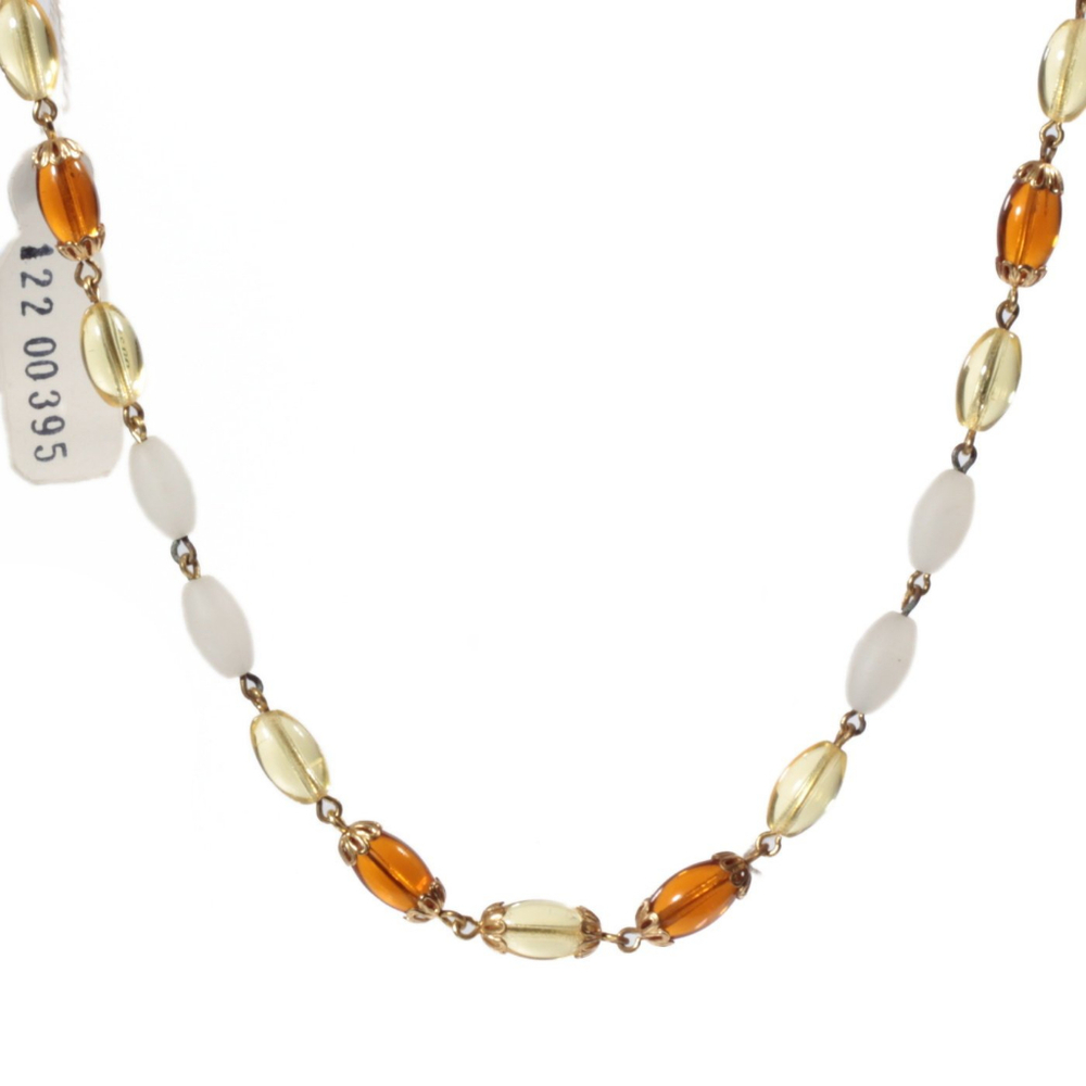 Vintage beaded link necklace Czech jonquil topaz frost oval glass beads
