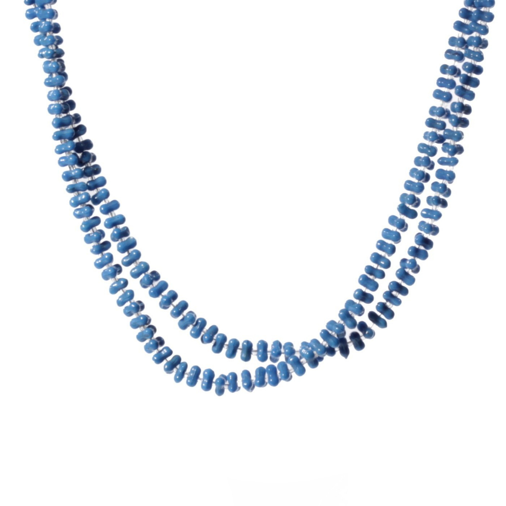 Vintage 44" beaded necklace blue triangle Czech glass beads