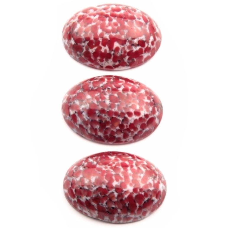 Lot (3) 25mm Czech vintage oval red spatter marble glass cabochons