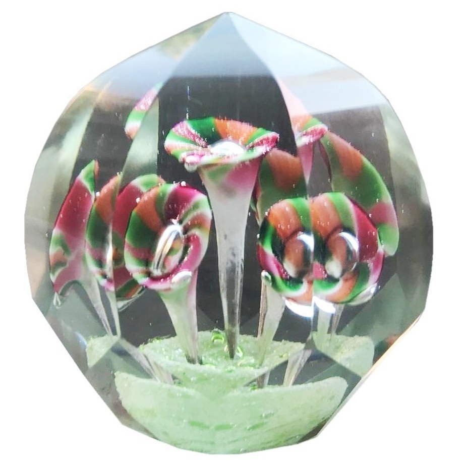 Czech antique crystal glass lampwork millefiori trumpet flower paperweight