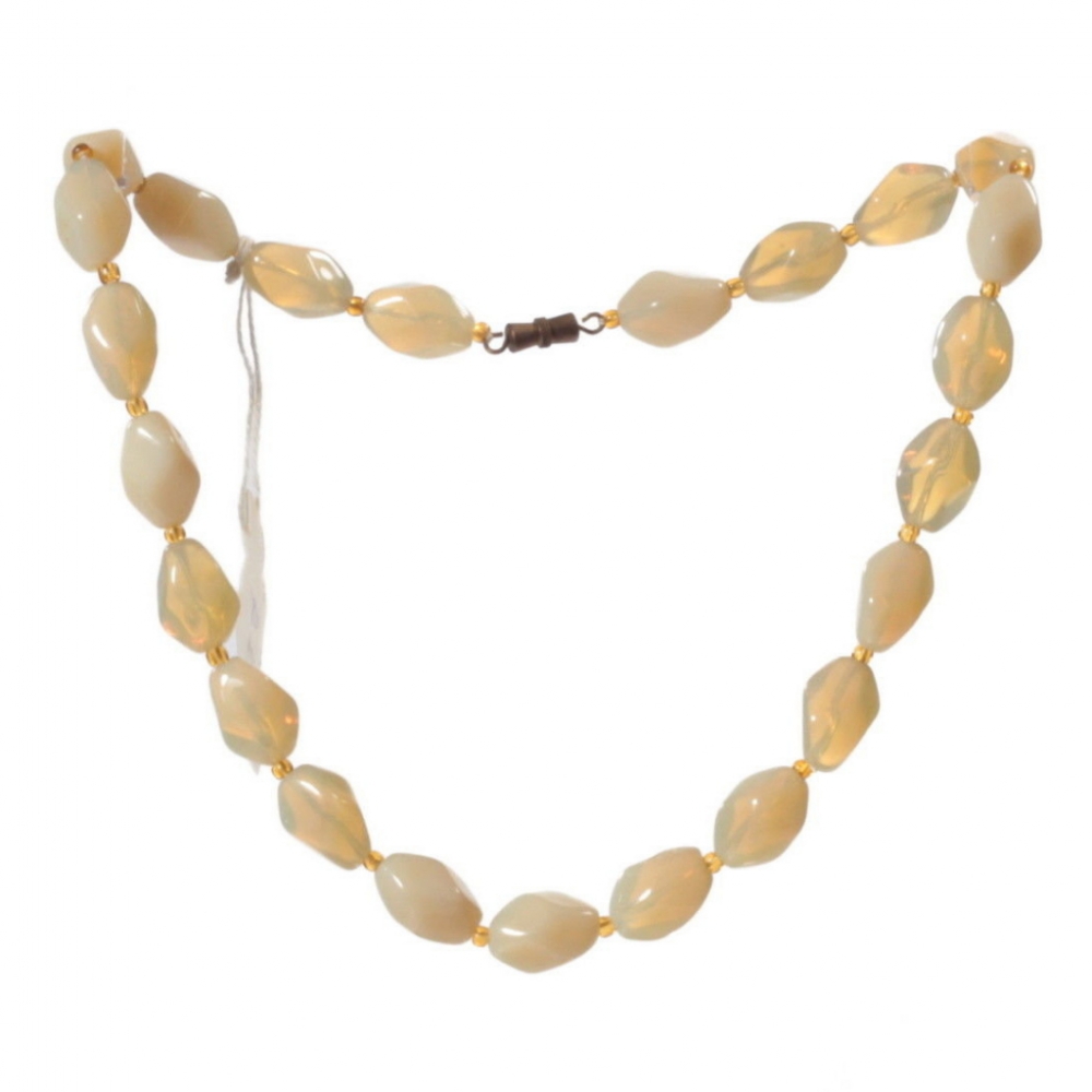Vintage 16" necklace Czech semi translucent topaz opaline nugget glass beads