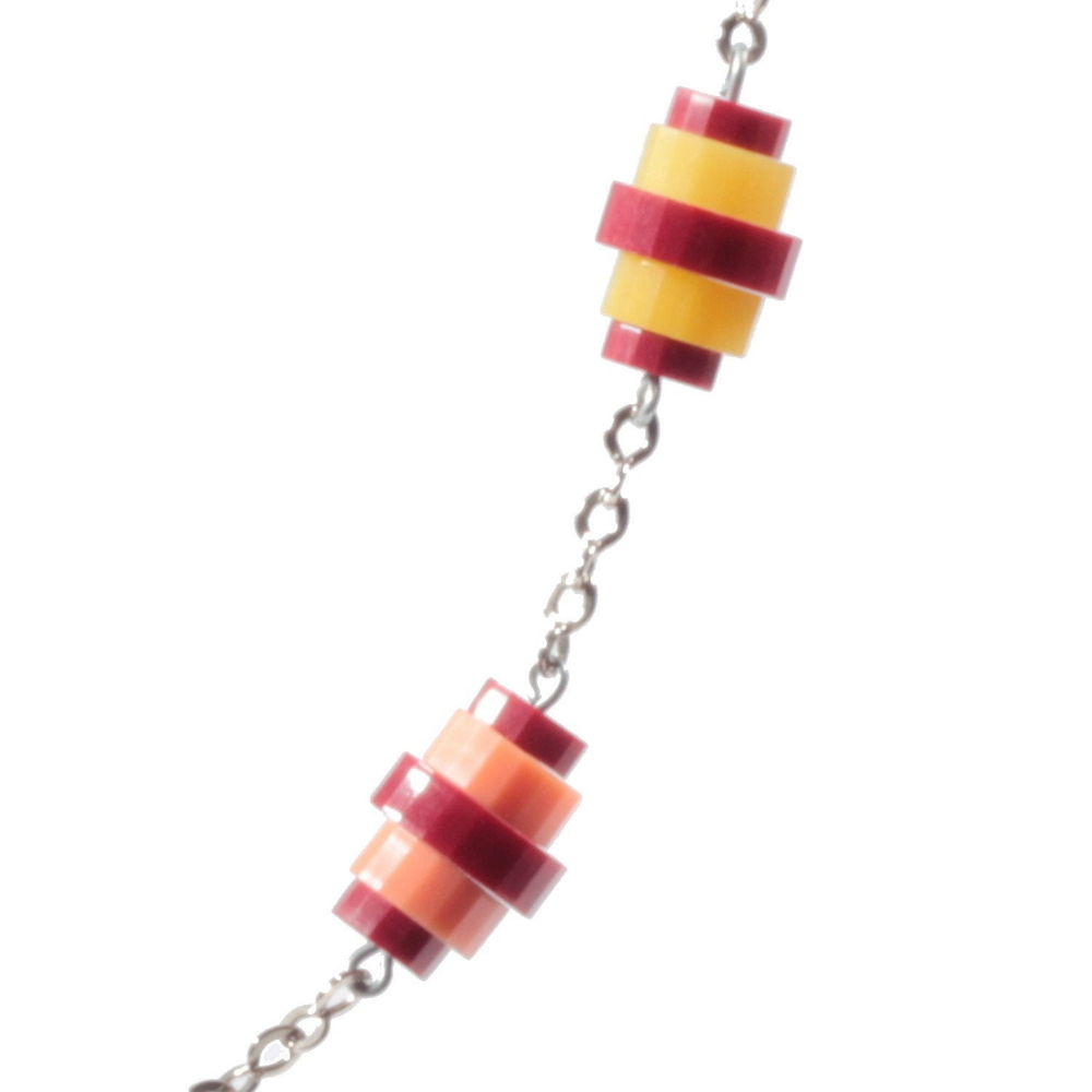Vintage Art Deco Bauhaus chrome chain necklace coral juice yellow carnelian galalith beads