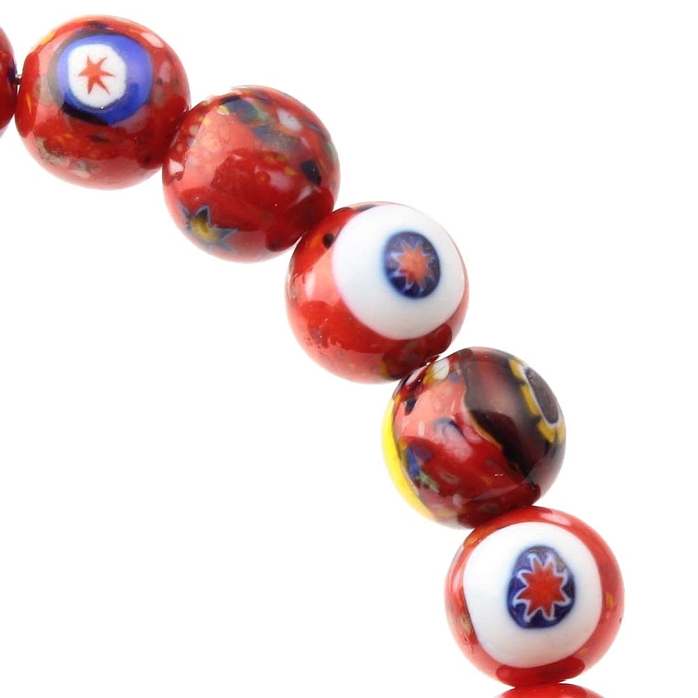 Lot (28) vintage Czech millefiori spatter marble red lampwork glass beads