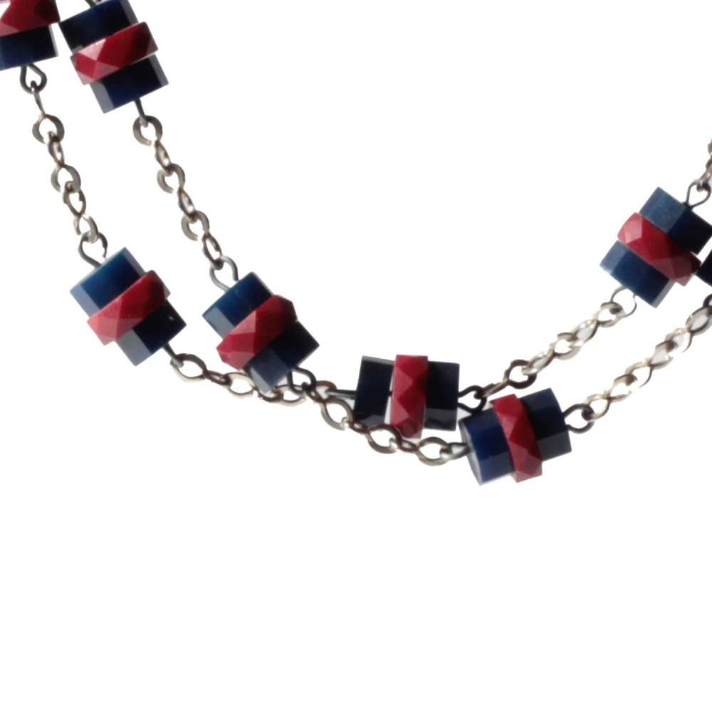 Lot (2) Vintage Art Deco Bauhaus chrome chain necklaces galalith beads