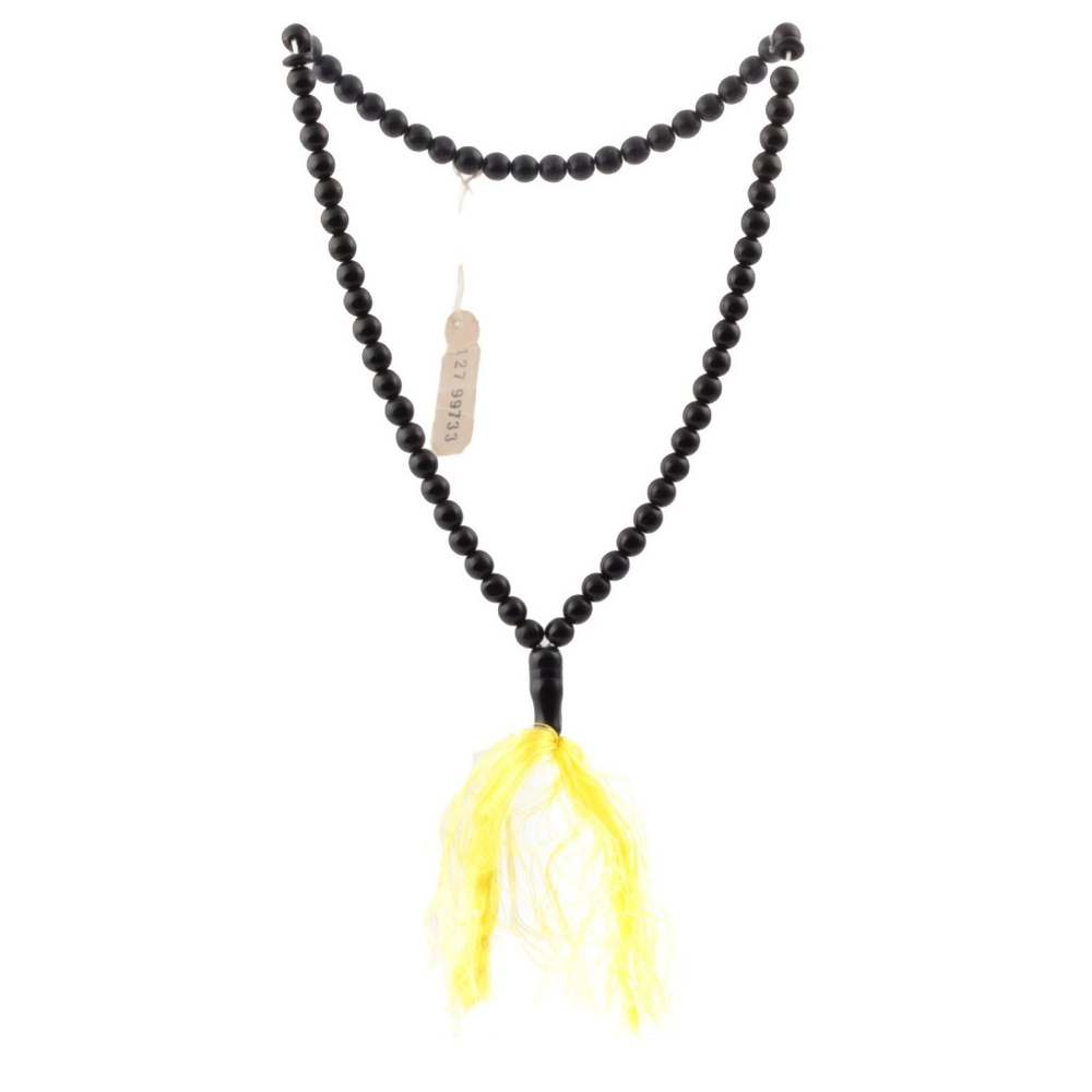Vintage religious prayer beads Czech black glass beads yellow tassle