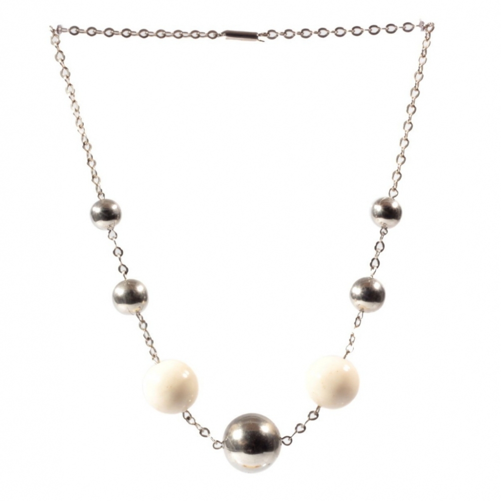 Vintage Bauhaus Art Deco chain necklace chrome ball beads Uranium hand molded glass beads
