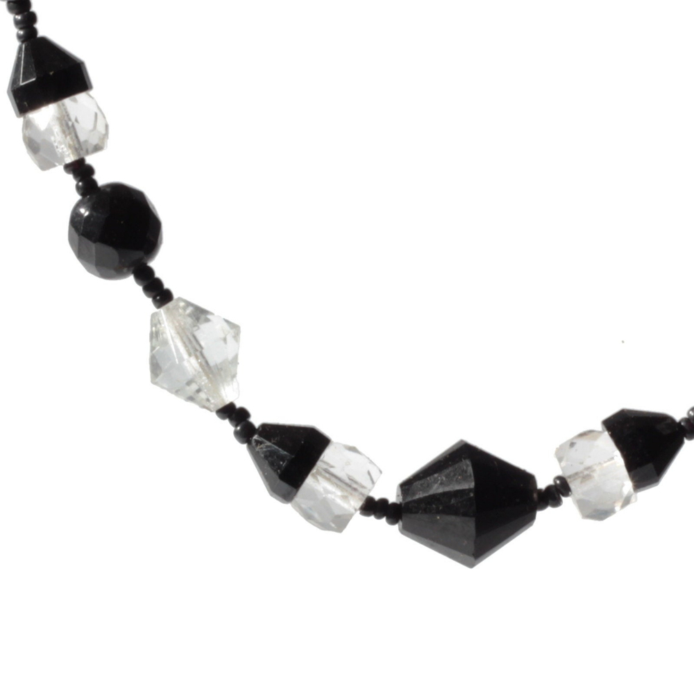 Vintage Art Deco necklace Czech black crystal glass beads